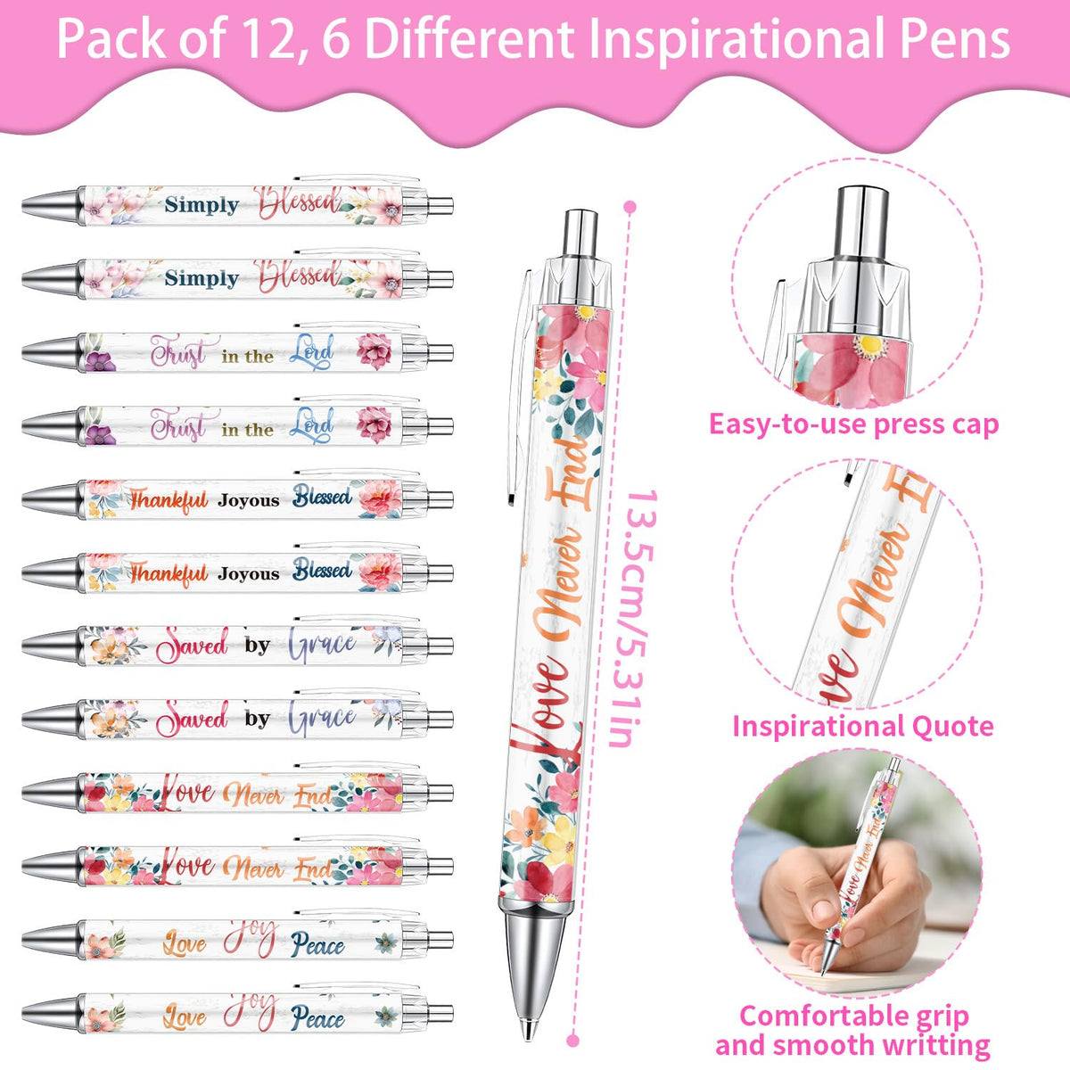 Wxiben Christian Inspirational Gifts Bulk - 24PCS Bible Verse Pens Scripture Notebooks Floral Motivational Ballpoint Pens Set Positive Religious Easter Gift for Women Men Church Sunday School Teacher