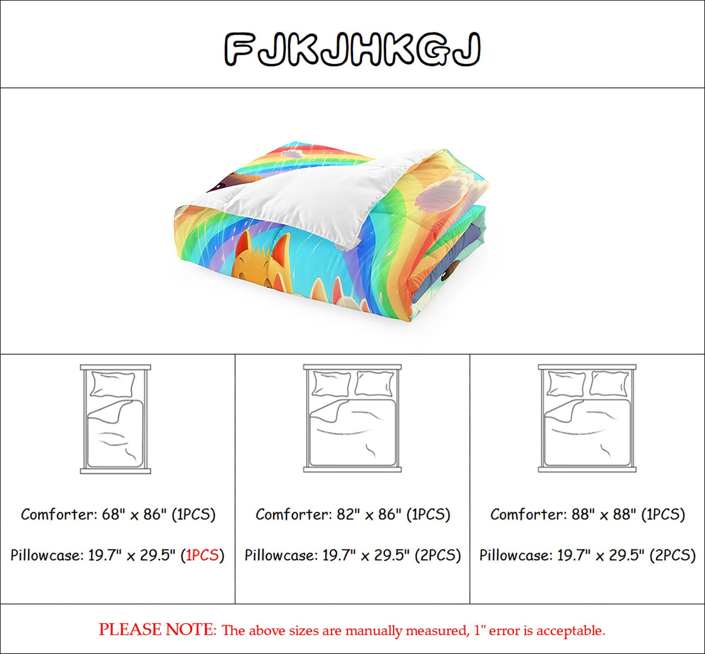 FJKJHKGJ Cat Comforter Set - Cartoon Cat Twin Bedding Set for Girls Cute Cat Rainbow Printed Kids Bedding Set for Girls Kids Teens All Season Kawaii Cat Twin Quilt Set, 1 Comforter+1 Pillowcase