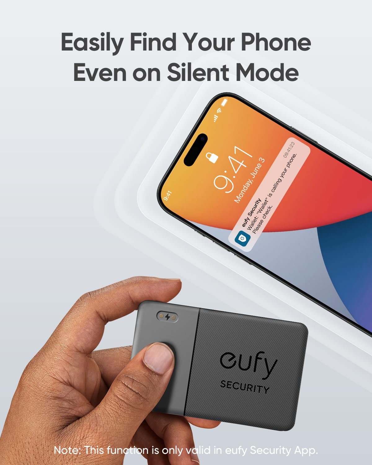 eufy Security SmartTrack Card E30 (Black, 1-Pack), Rechargeable, Works with Apple Find My (iOS Only), Bluetooth Tracker, Perfect for Wallet, Passport, and Laptop, Water Resistant