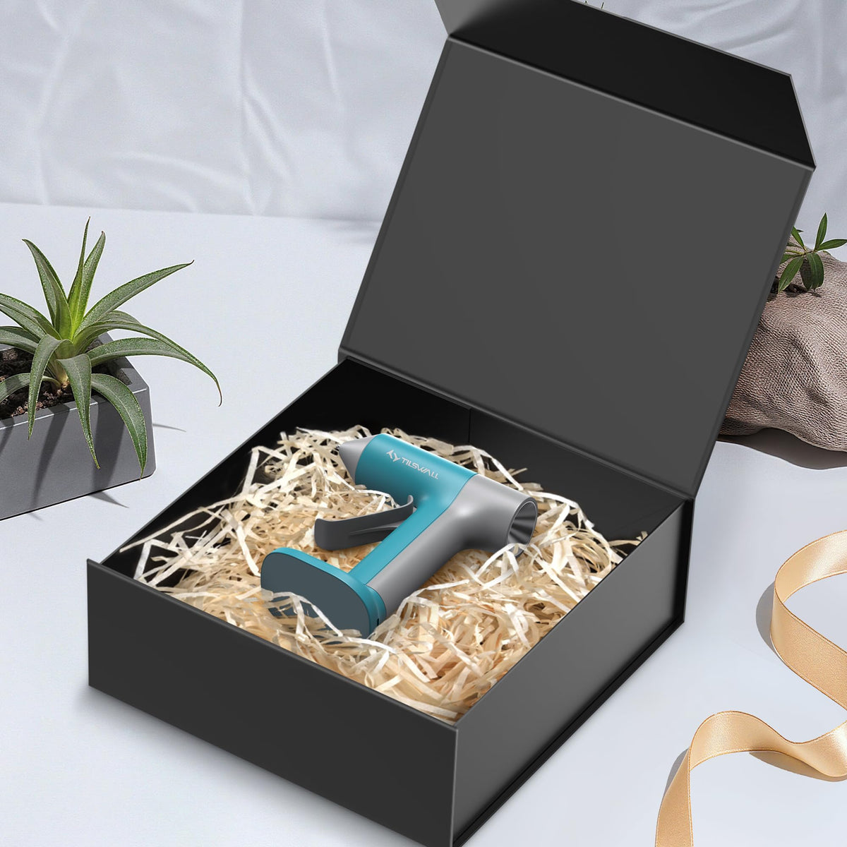 TILSWALL Gift Box 7.5''x7.2''x2.8'' Black Gift Boxes with Magnetic Lids for Presents, Rectangle Collapsible Luxury Gift Box for Proposal, Wedding, Christmas, Birthday, Contains Card, Ribbon, Filler