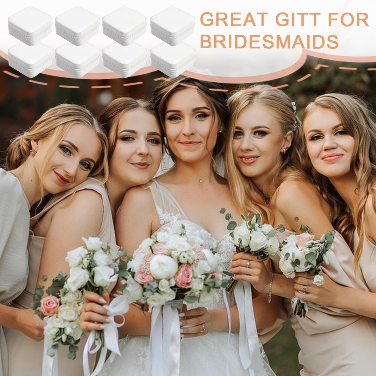 Kifmurase 8PCS Travel Jewelry Case, Small Portable Bridesmaid Jewelry Gift Box, PU Leather Jewelrys Case Organizer Storage for Rings Earrings Necklaces, Women Girls Bridesmaid Proposal Gifts(Beige)