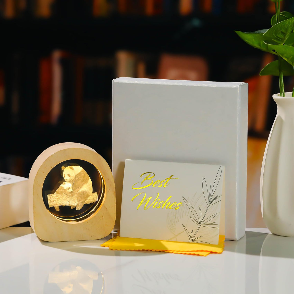 Crystal Panda Gifts for Women Wood Night Light for Home Decor, 3D Engraved Pandas Lamp Collectible Figurines Gifts for Mom Friends Panda Lovers