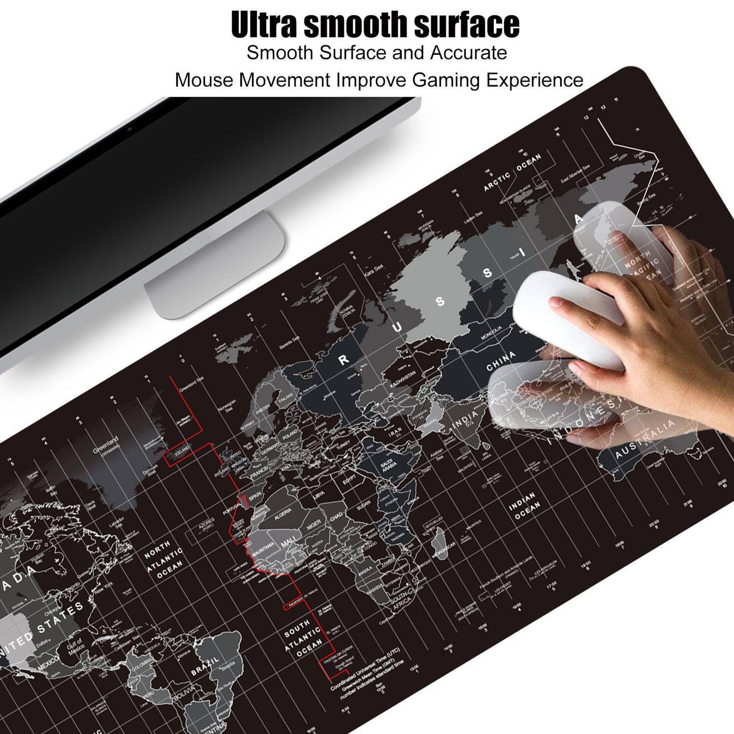 HGWALP Large Gaming Mouse Pad Black World Map Mouse Pad with Anti-Slip Rubber Base, Extended XXL Long Keyboard Pad Big Mouse Pads for Desk,31.5 X 11.8 Inch