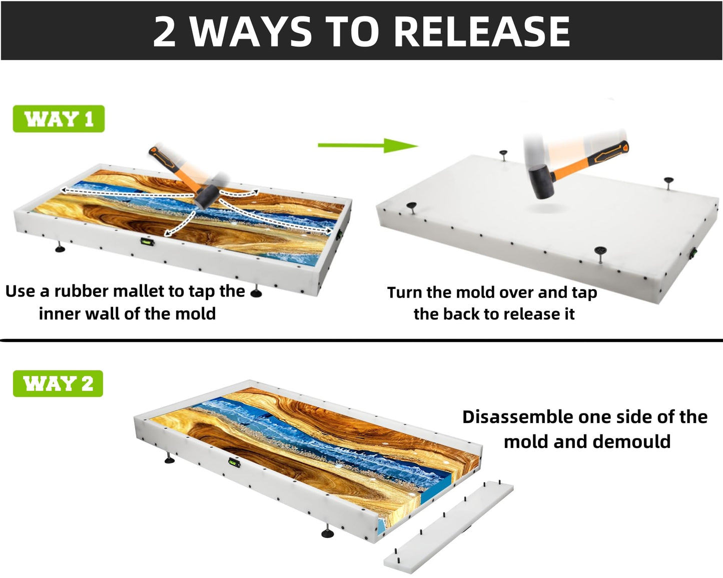 GROWLING Extra Large Epoxy Resin Mold 36x18x3 Inches, Adjustable Fastening and Leveling, Heavy Duty Reusable Resin Mold for River Tables, Coffee Tables, Trays, Cutting Boards, DIY Resin Art Etc.