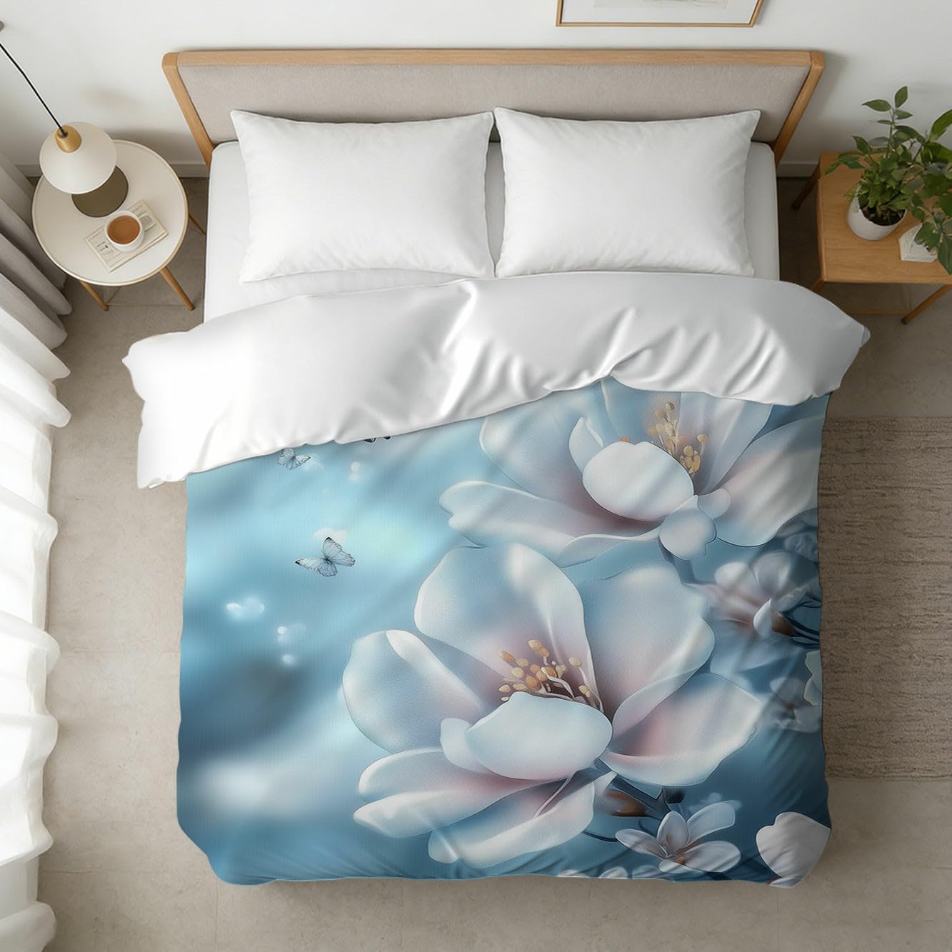 GXYAOYZG Floral Blanket Teal Blue Butterfly Print Flannel Throws Soft Cozy Warm Lightweight Bed Blanket Botanical for Couch Sofa Botanical Decor Gifts for Kids Adults (49" x 59")