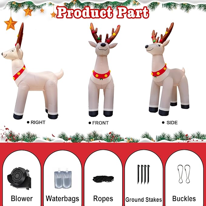 14.3FT Giant Christmas Inflatable Reindeer, Christmas Blow Up Reindeer Xmas Elk Inflatable Built-in Bright LEDs for Christmas Inflatables Outdoor Decoration Xmas Eve Party Yard Lawn Decor