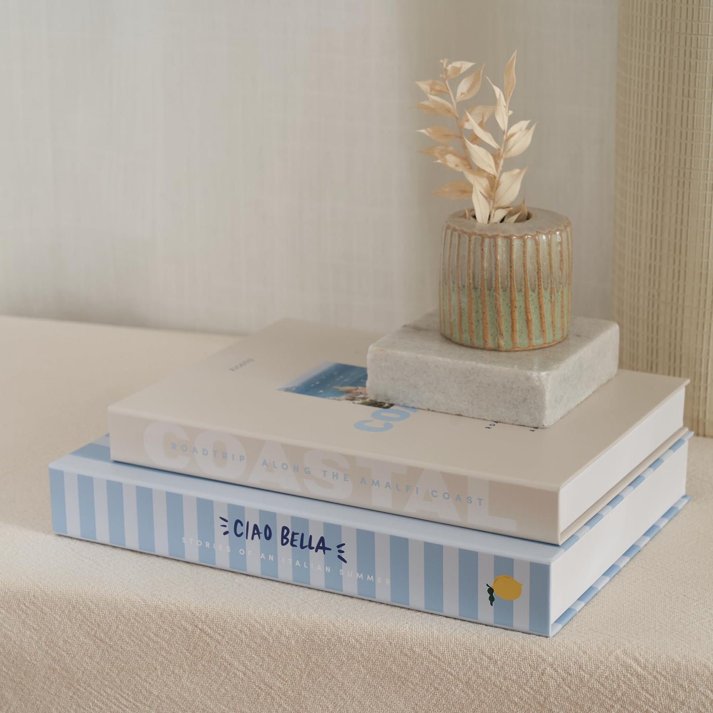 Beautiful Decorative Books - Set of 2 Coastal Room Decor Boxes Enhance Any Coffee Table, Bookshelf or Mantel Shelf - Aesthetic Fake/Faux Books for Modern Home Decoration, Photo Storage/Keepsake Box