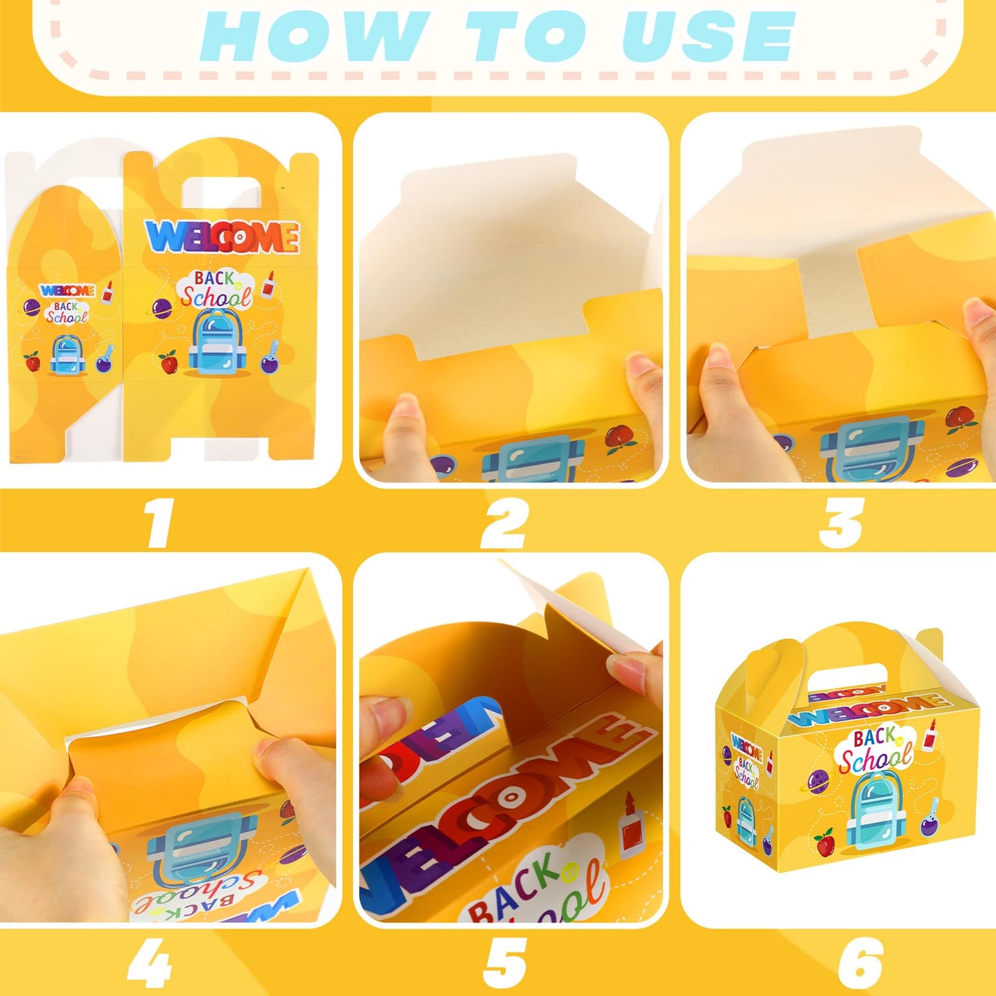 Dunzoom 24 Pcs Back to School Party Favor Boxes First Day of School Gift Goodie Candy Cookie Treat Boxes with Handles for Classroom New Semester Favors Party Supplies
