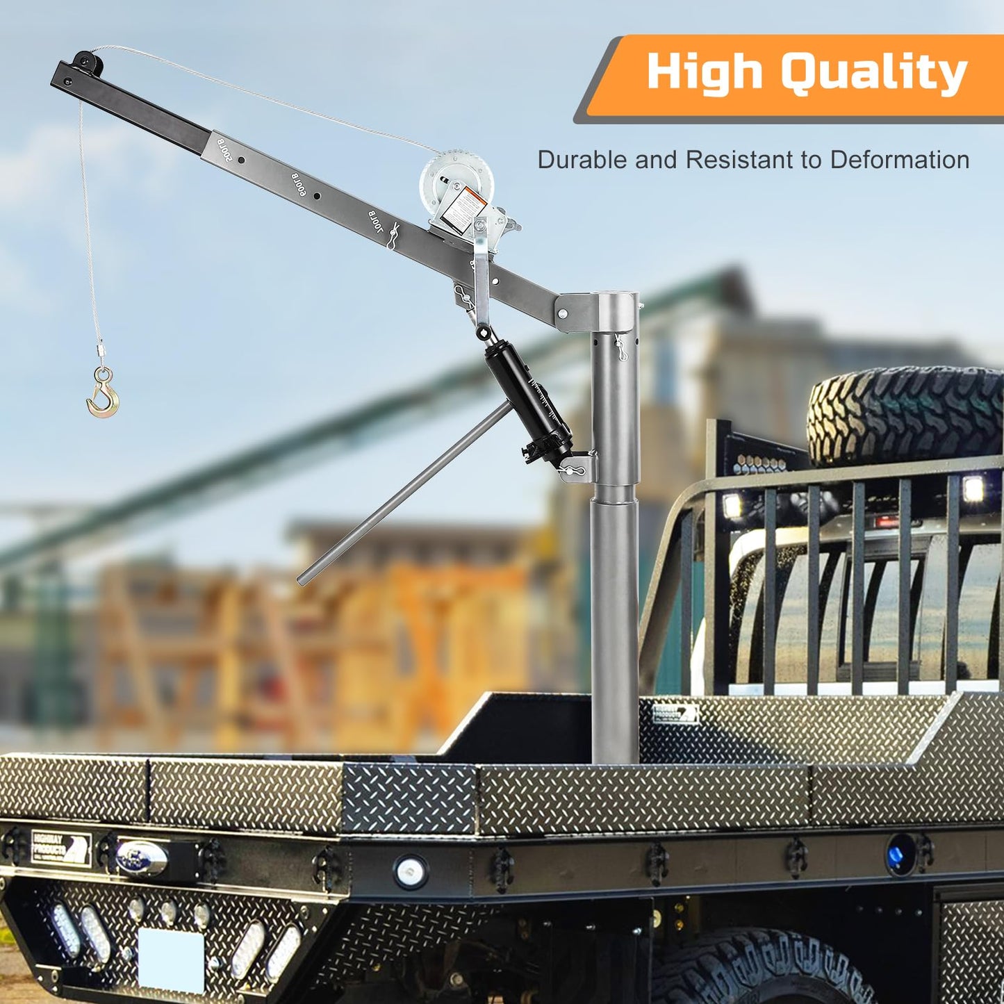 GarveeTech Hydraulic Pickup Truck Crane Hoist, 1000 LBS Capacity Manual Truck Crane with 4 Adjustable Load Levels 500/600/800/1000 LBS for Lifting Goods, Non-Electric Pickup Bed Crane, Silver
