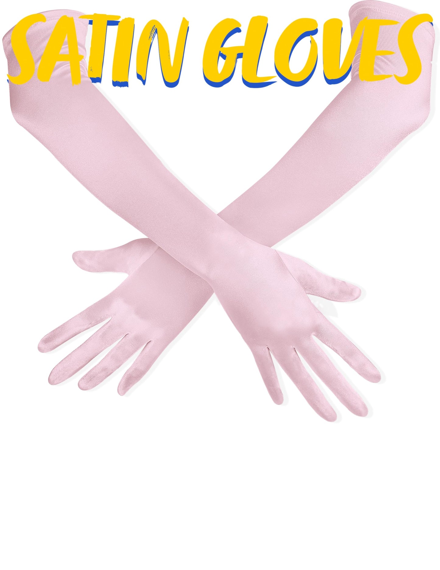 Spooktacular Creations Long Opera Party Gloves, 20s Satin Dress Pink Gloves for Women, Silk Stretchy Elbow Length Bridal Dress, 21 inches