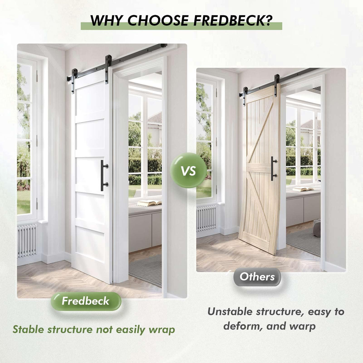 Fredbeck 36x84 inch White Barn Door with 6.6FT Sliding Door Hardware Kit Included & Handle,Solid,MDF,PVC Surface,DIY Assembly,5-Panel,Fit 33in-34in Opening