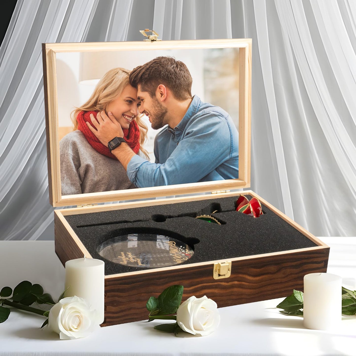 EVA murmure To My Beautiful Wife Women Engraved Wooden Gift Set Includes Crystal Base 24K Gold Dipped Rose for Birthday Gifts & Anniversary