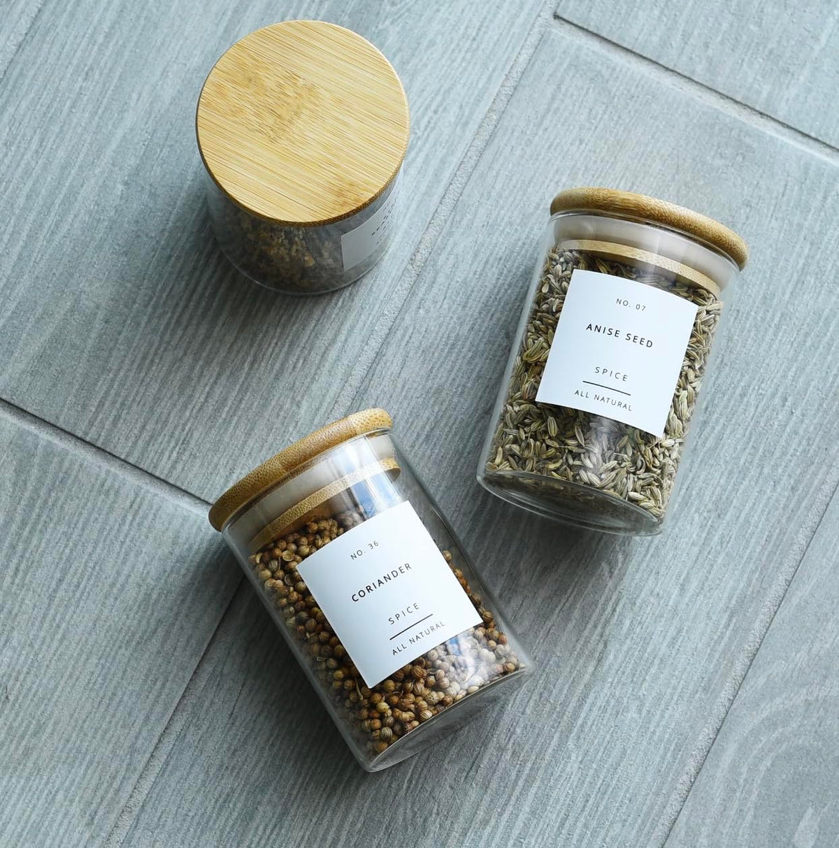 PreZervers 12 pcs Spice Jars | Glass Jar Bamboo Lids Food Storage Containers 7oz Glass Jar | Includes Pen and Decorative Labels | Dozen Spice Jars | Tea, Sugar, Salt, Herbs | Bonus Item