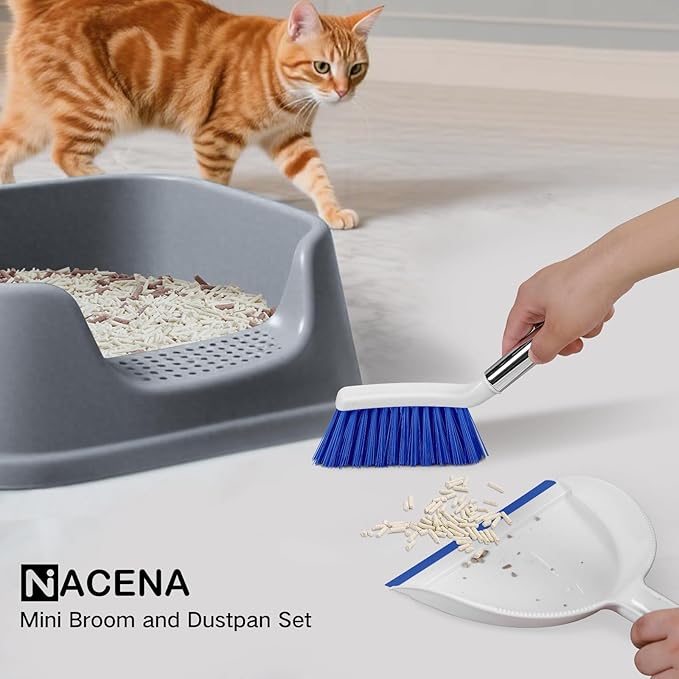 NACENA Mini Broom and Dustpan Set, Small Dust Pan and Brush Set