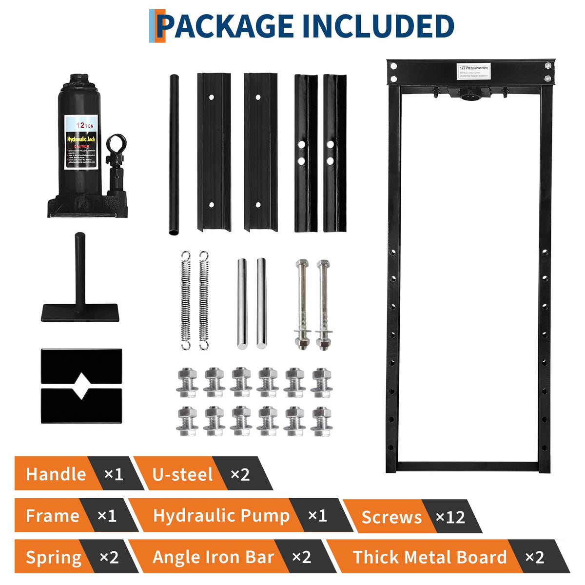 Garvee 12T Hydraulic Press, H-Frame Hydraulic Shop Press with 2 Press Plates, Heavy Duty Garage Floor Shop Press with Adjustable Work Table Height for U-Joints, Black
