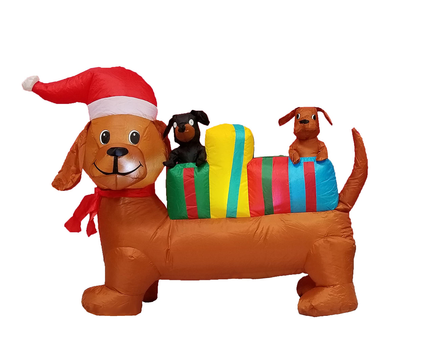 4 FT Long Lighted Christmas Inflatable Trio of Dogs with Gift Boxes – Outdoor/Indoor Yard Blow-Up Holiday Decoration with Built-in LED Lights, Self-Inflating, Weather-Resistant Fabric
