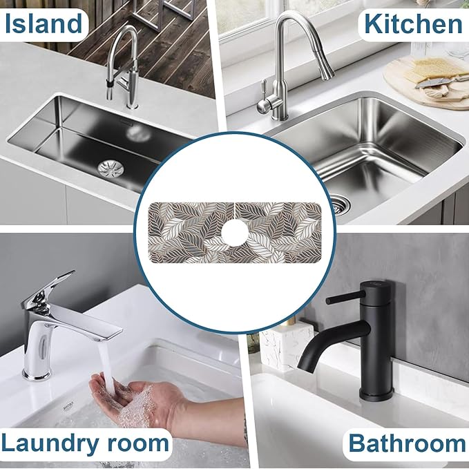 Embossed Leaf Texture Sink Splash Guard Grey Leaf Faucet Absorbing Mat Fast