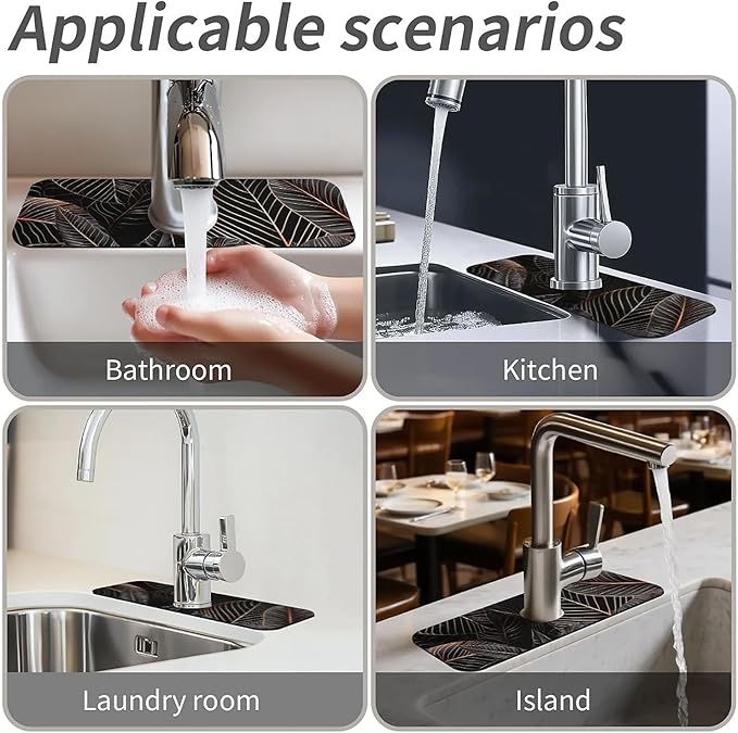 Kitchen Sink Splash Guard,Black cat hiding in jungle Faucet Mat Sink