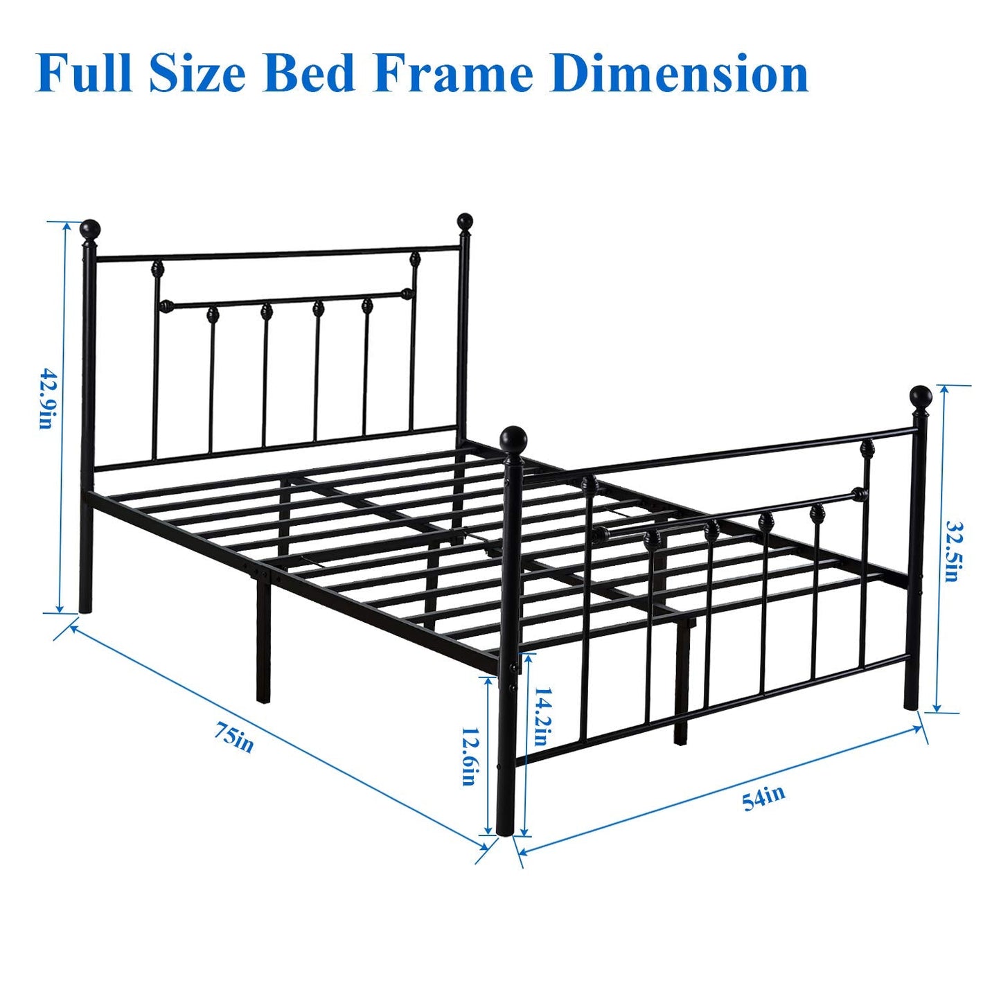 VECELO Full Size Metal Platform Bed Frame with Headboard and Footboard, Sturdy Steel Slat Support/No Box Spring Needed Mattress Foundation/Easy Assemble,Victorian Style, Pure White