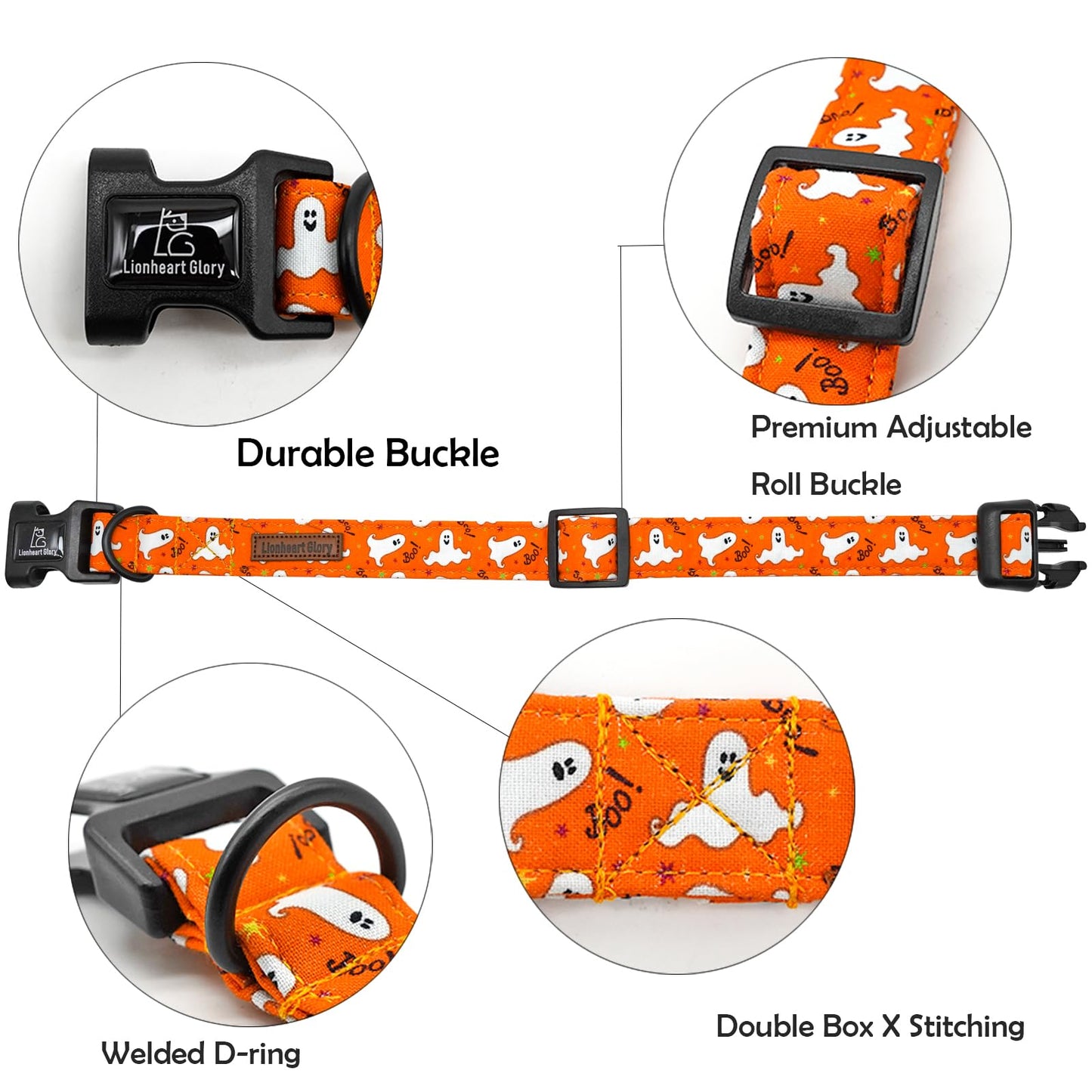 Lionheart glory Halloween Dog Collar Fall Dog Collars Heavy Duty Adjustable Dog Collar for Small Collar Dog Female or Male Dog Collar, Ghost