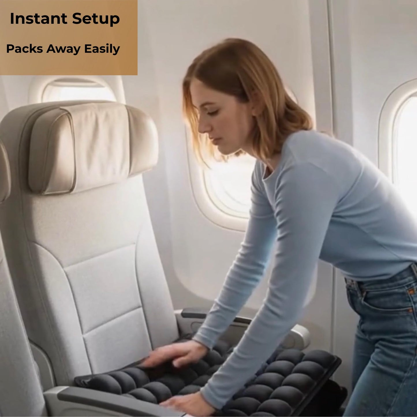Inflatable Airplane Seat Cushion – Travel Seat Pad for Long Flights, Comfortable Air Travel Cushion with Built-in Thumb Pump for Quick Pressure Relief