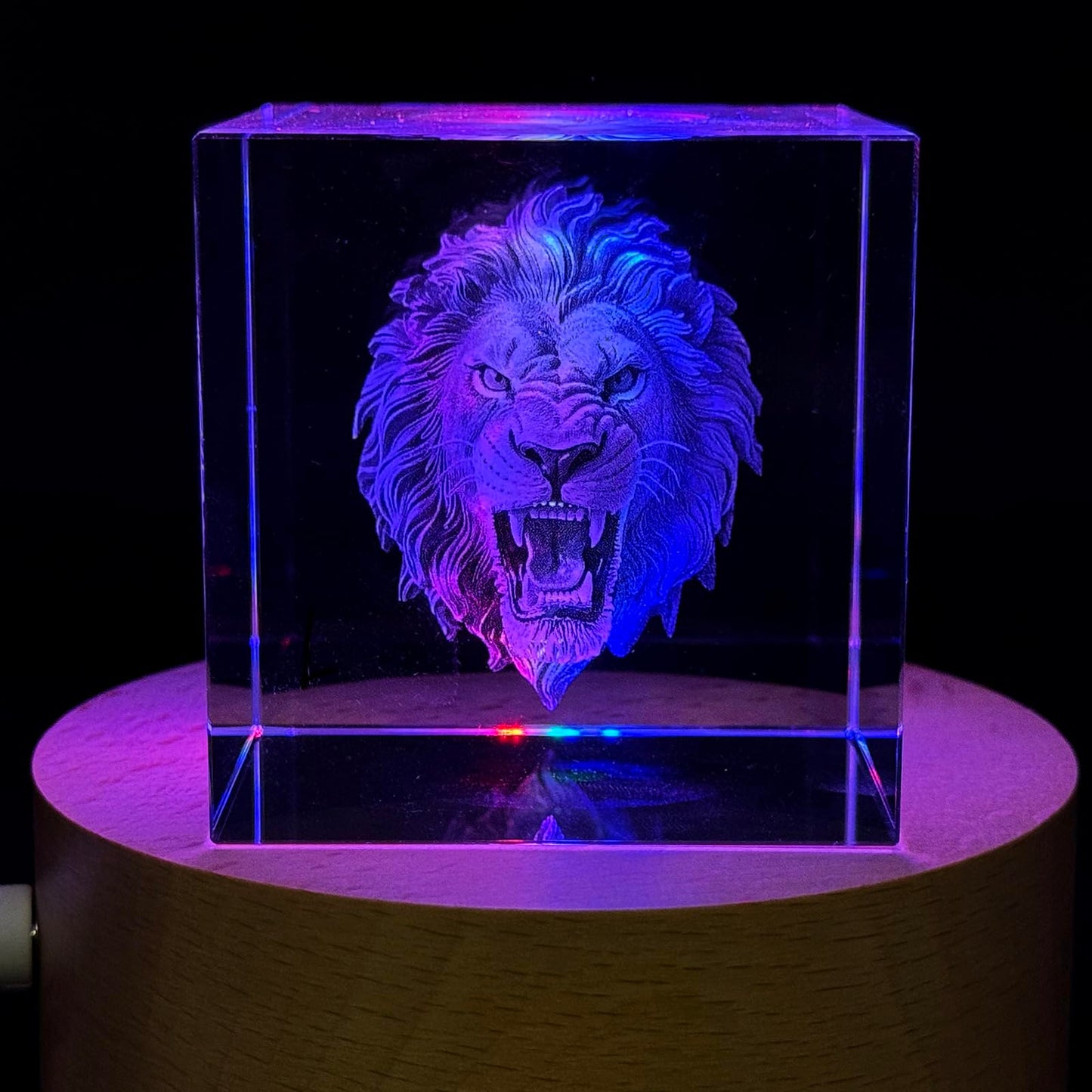 SHTWX 3D Angry Lion Paperweight(Laser Etched) in Crystal Glass Cube Birthday (No Included LED Base)(2.3x2.3x2.3 Inch)
