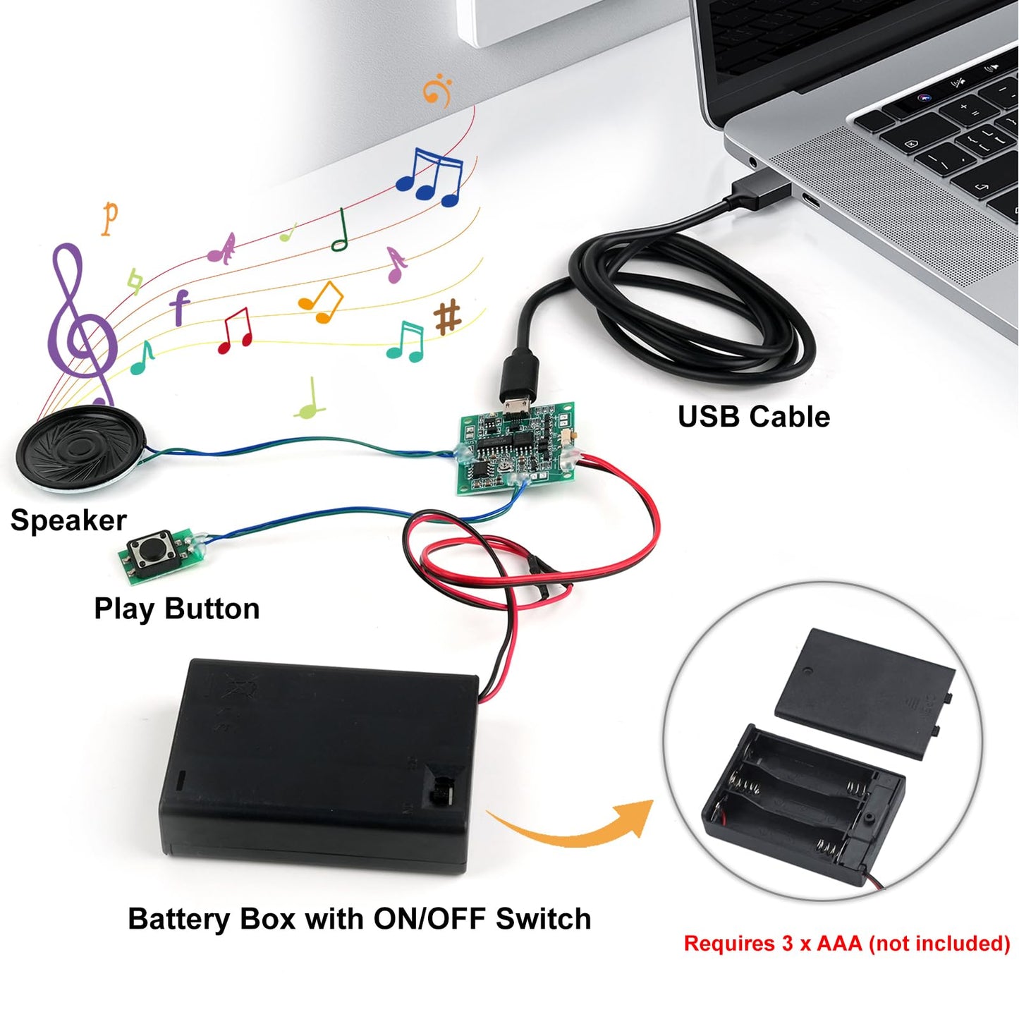 Geekstory Recordable Sound Module 8M Button Control Music Voice Chip Programmable with Speaker+Battery Box for DIY Music Greeting Card Christmas Creative Gift