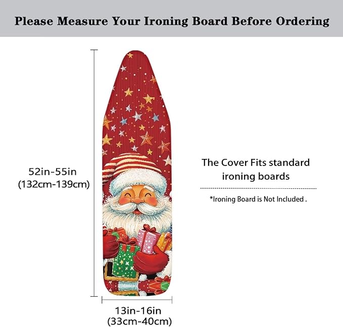 ZDCUSTOM 13"x52" Ironing Board Cover, Santa Claus Merry Christmas Decorative