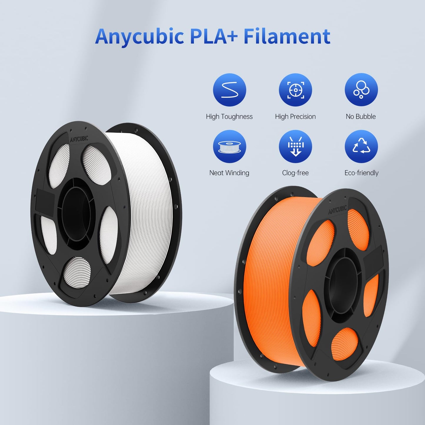 ANYCUBIC PLA+ 3D Printer Filament 1.75mm, High Toughness 3D Printing Filament, Dimensional Accuracy +/- 0.02mm, Print with Most FDM 3D Printers, Intelligent Identification,1KG Spool, Black