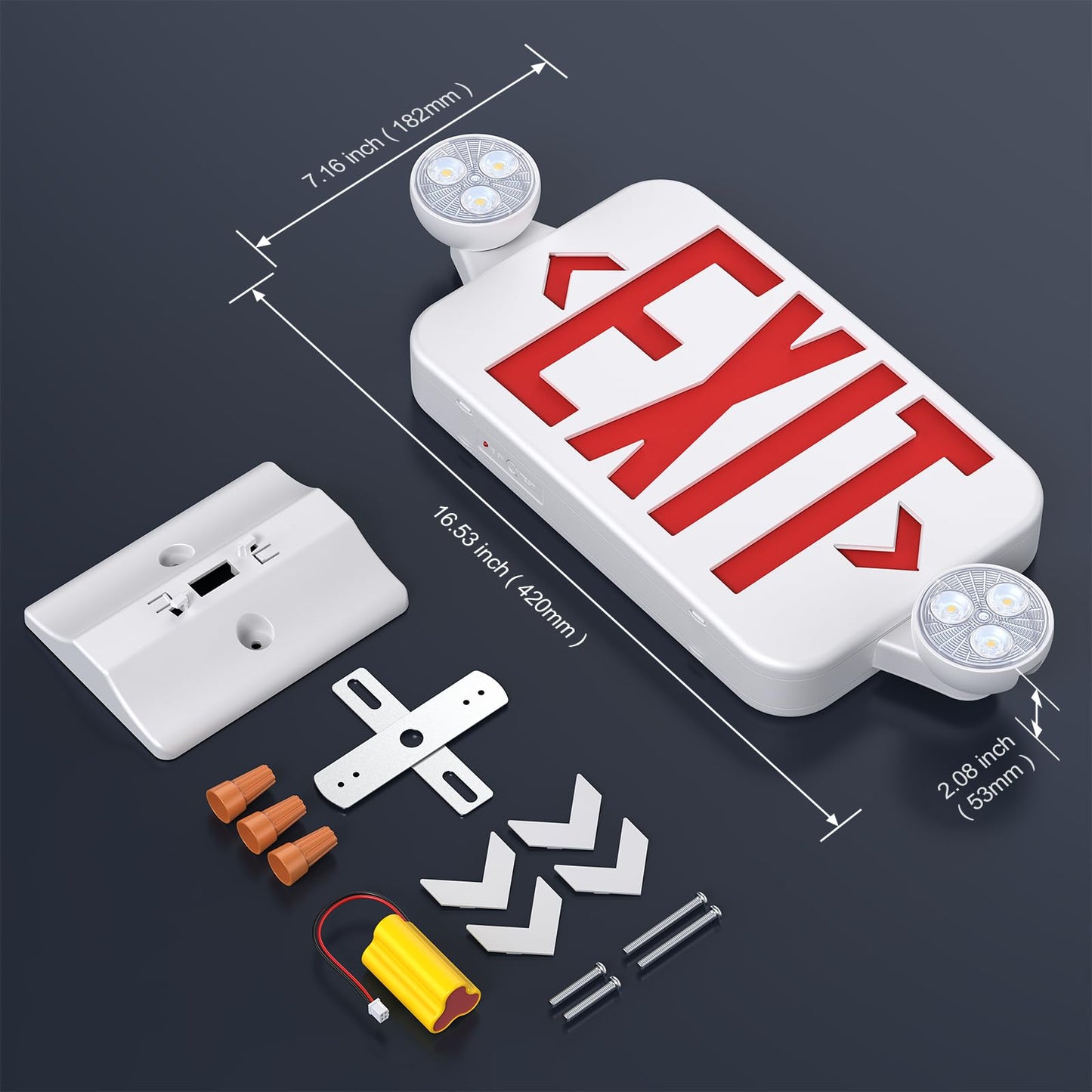 SASELUX Led Exit Sign Emergency Light Combo Adjustable Two Head,Double Sided and Battery Backup Exit Light,Red Letter Hardwired Emergency Exit Sign,AC 120/277V,UL Listed,Ceiling&Wall Mount (6 Pack)