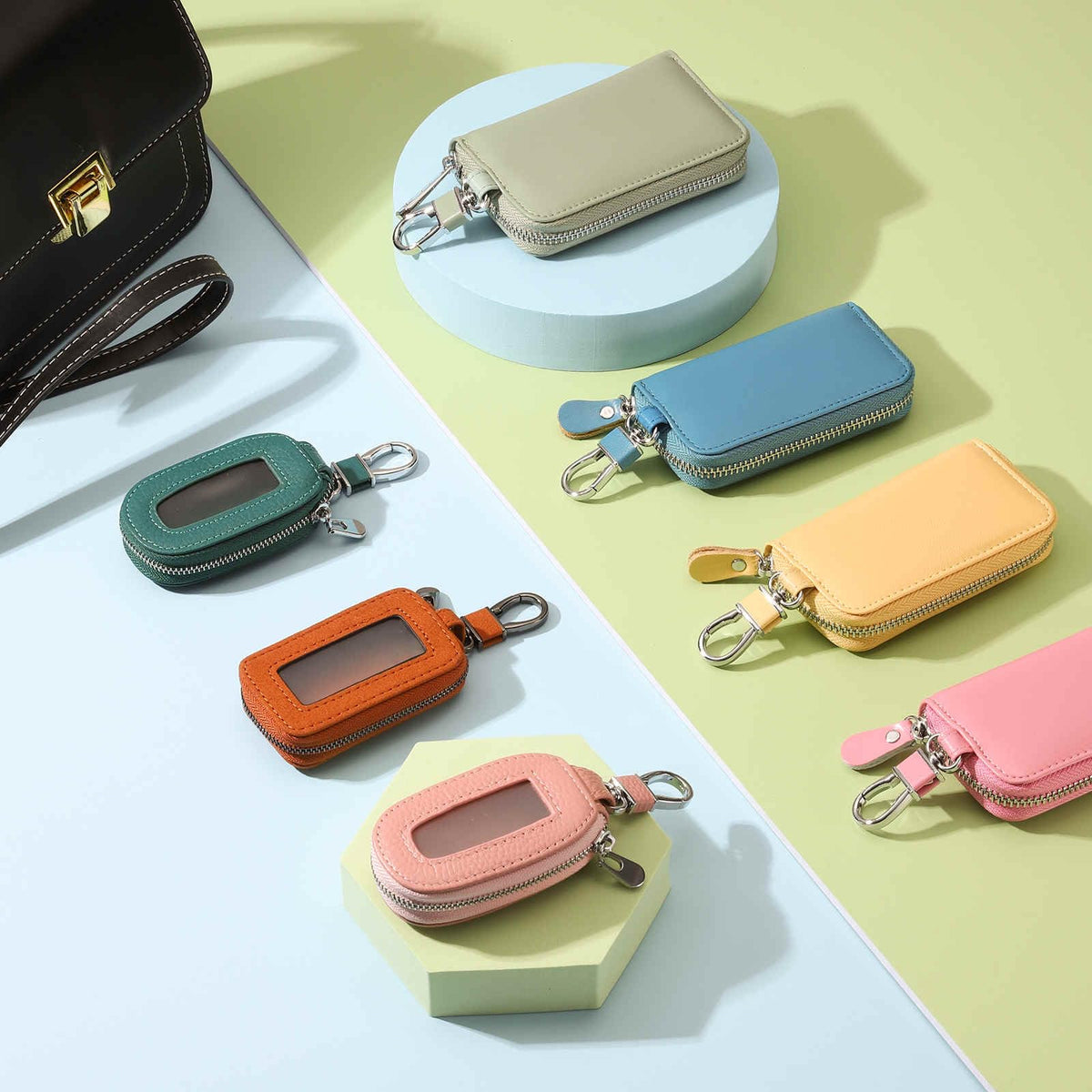 HARFINGTON 2Pcs Universal Premium Car Key Fob Case Genuine Leather Key Fob Protector Cover Smart Key Fob Holder for Remote Key Fob, Pink