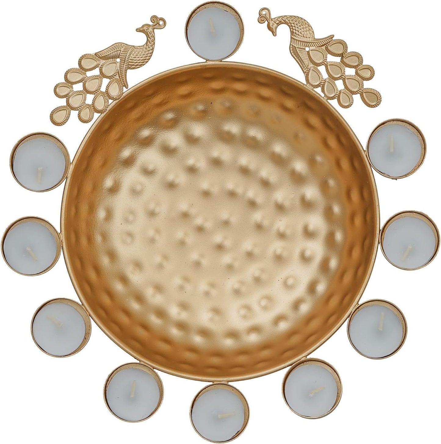 Diya Shape Decorative Urli Bowl for Home Metal Handcrafted for Floating Flowers and Tea Light Candles Home,Office and Table Decor| (Peacock Shape urli Bowl)