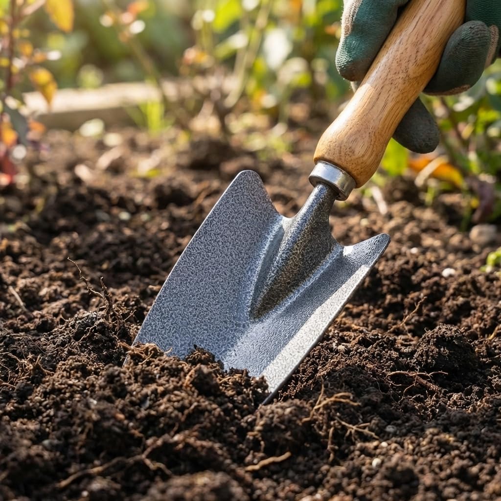 3-in-1 Heavy Duty Gardening Tools Kit, Premium Carbon Steel Garden Hand Tools with Ergonomic Wooden Handle Includes Trowel, Transplanter, and Cultivator, Ideal Gardening Gifts for Gardener