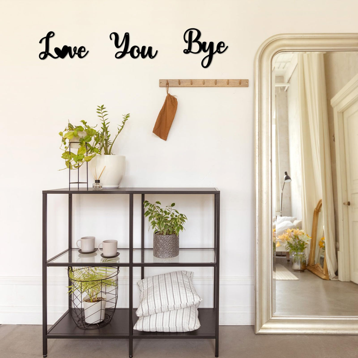 Pinetree Art Love You Bye Metal Signs Above Door for Home, Black Decorative Word Art, Modern Rustic Farmhouse Wall Sculptures for Hallway Entryway - Gifts for Family (Black 3)