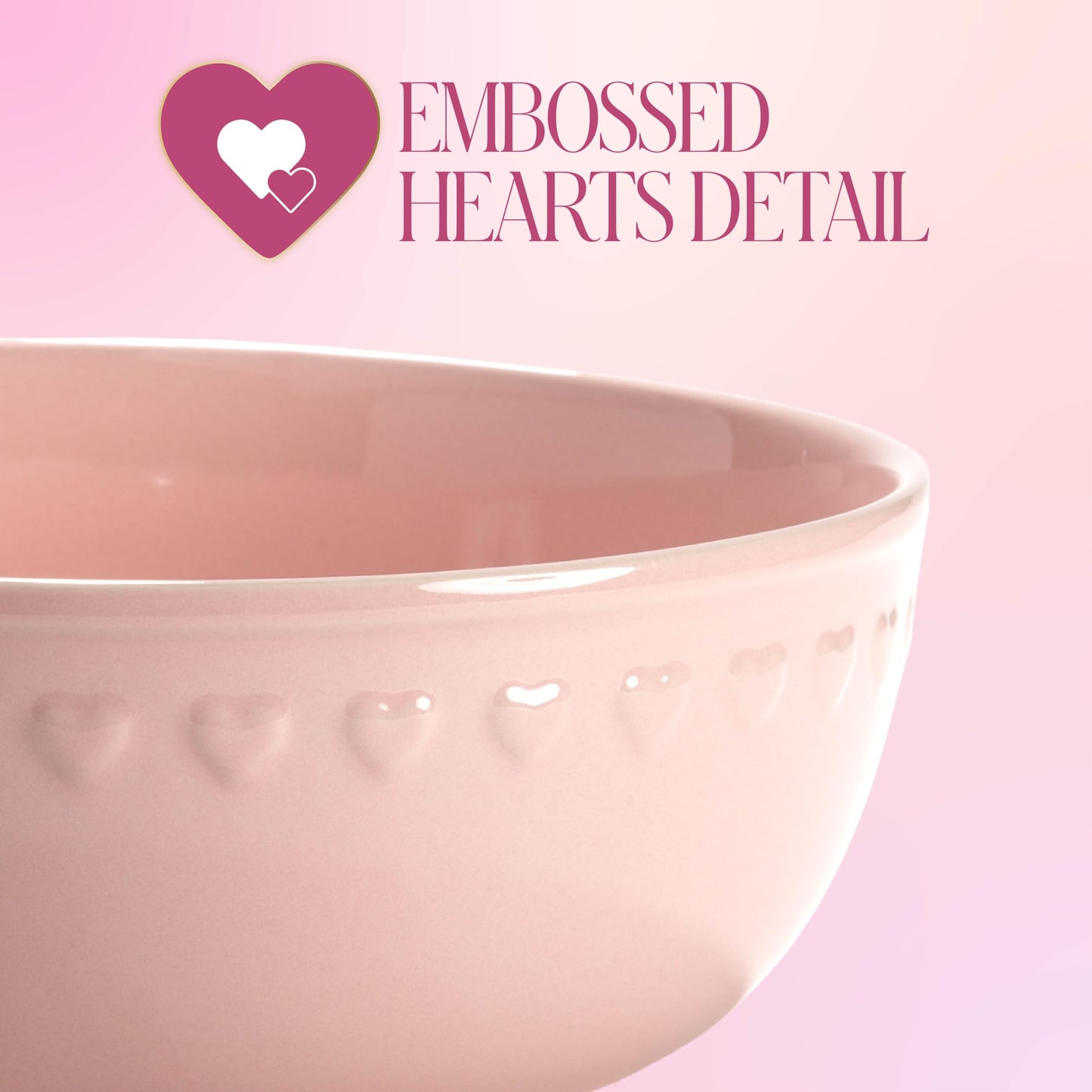 Paris Hilton Ceramic Serving Bowl, Iconic Stoneware with Heart Detailing, Microwave & Dishwasher Safe, 10-Cup Capacity, 9.25 Inch Diameter, Pink