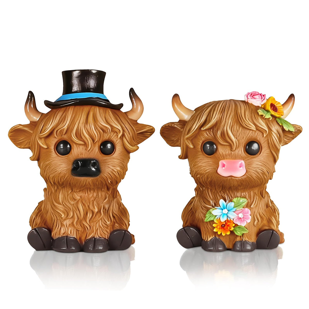 nawaza Highland Cow Statue Resin 2 pcs Birthday Gifts for Women,Mom,Highland Cow Gifts Beautifully Crafted Home Office Farmhouse Kitchen Decorations Figurine
