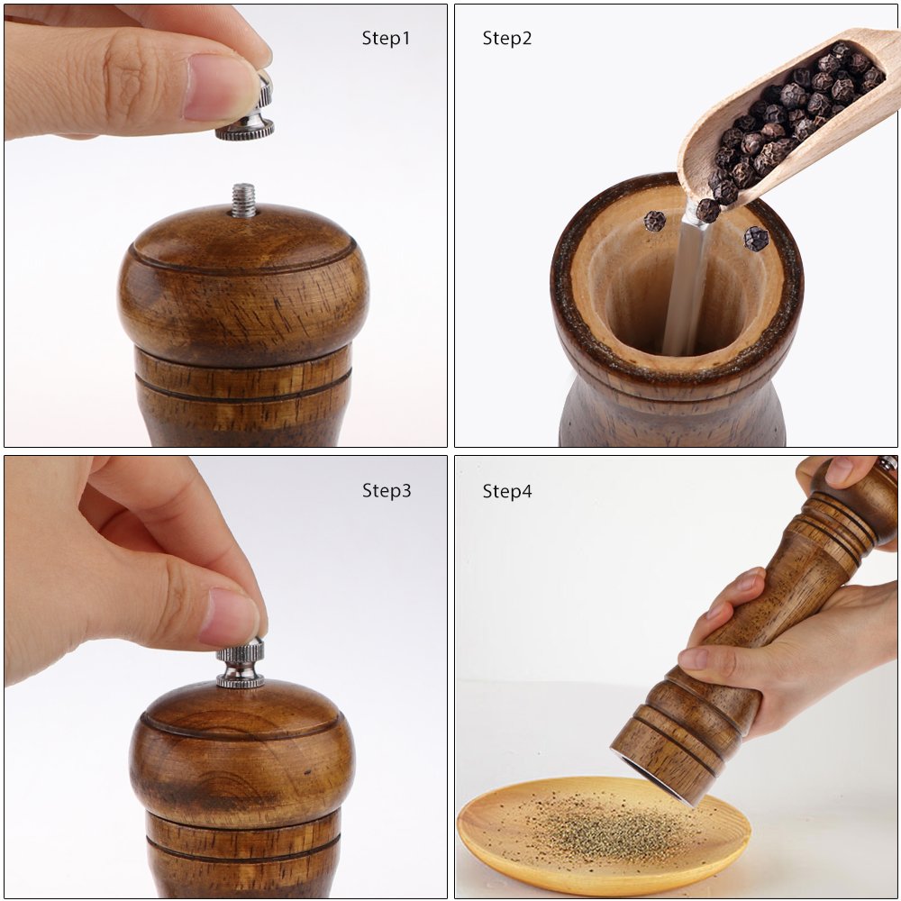 2PCS Salt and Pepper Grinder, Solid Wood Sea Salt and Pepper Shakers, Pepper Mill & Salt Mill With Adjustable Coarseness, Premium Spice Grinder Easy To Use 8 INCH, Ideal Gift for Parents & Friends