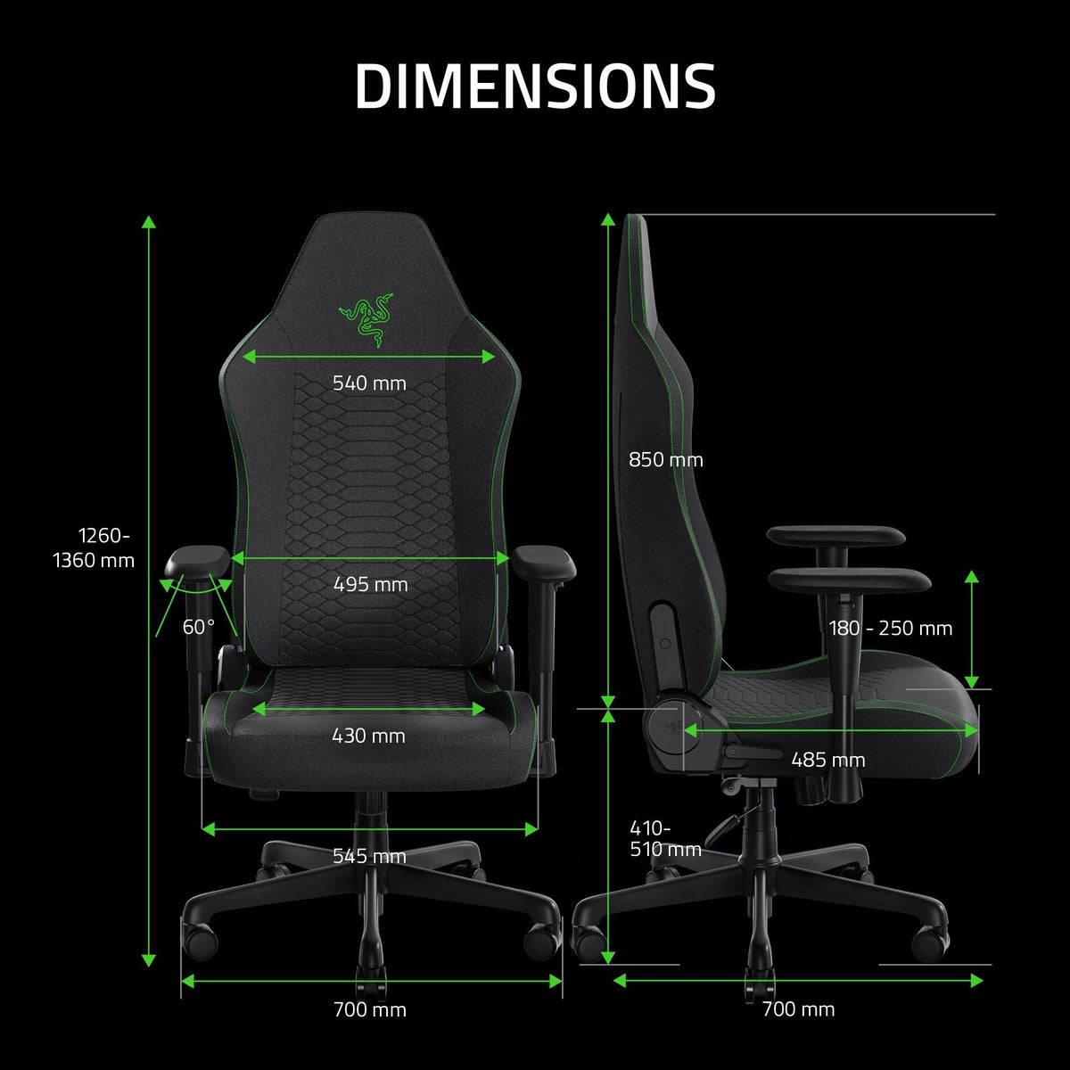Razer Iskur V2 X Ergonomic Gaming Chair: Built-in Lumbar Support - Widened Seat Base - High Density Foam Cushions - Adjustable 152 Degree Recline - 2D Armrests - Plush Fabric Finish - Black