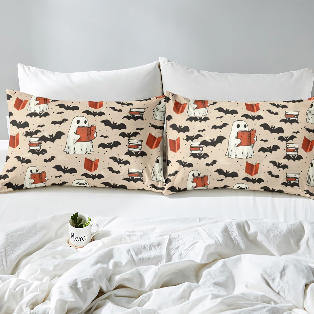 jejeloiu Halloween Decor Bed Sheets Sets Twin Size Kids Boys Girls Cartoon Ghost Bedding Set Bats Bed Sheet Set with 16-Inch Deep Pockets Spooky Halloween Decorations 3Pcs with 1 Pillow Cases