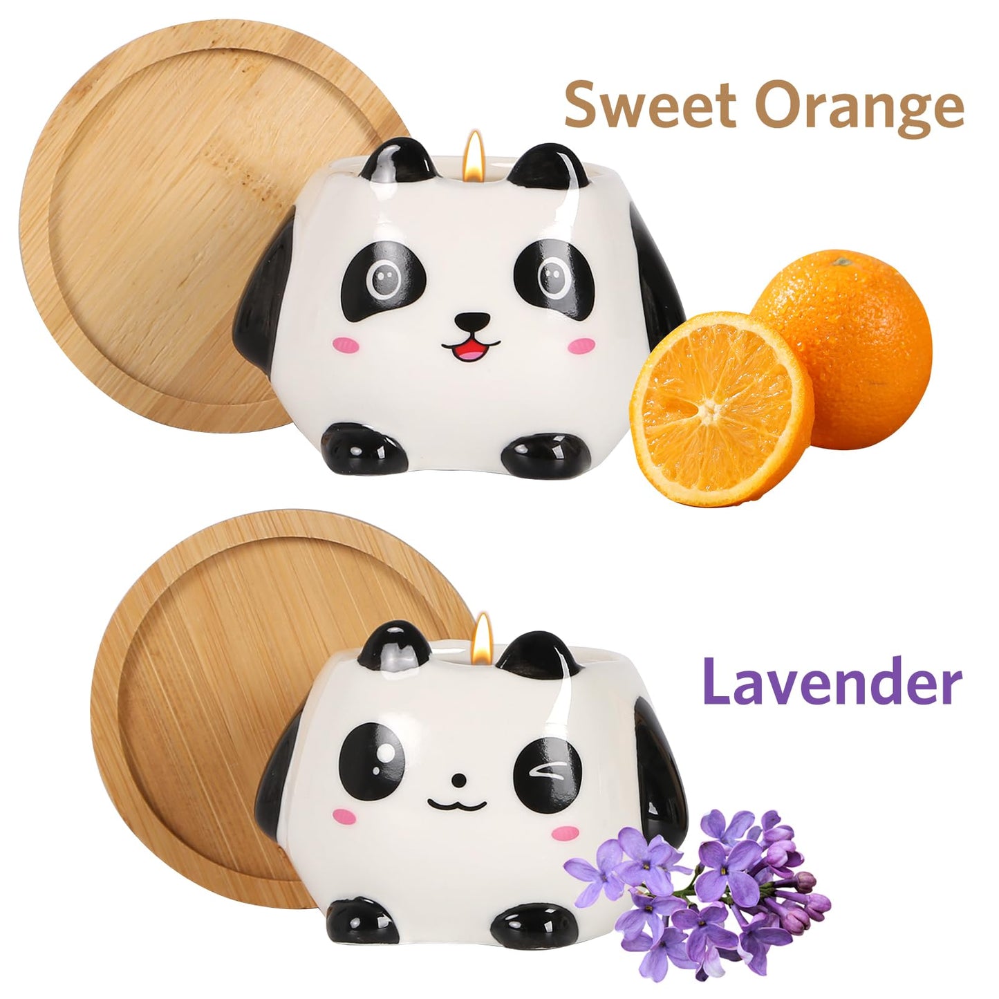 Kinforse Panda Scented Candles Gift Set, Soy Wax Candles of Sweet Orange and Lavender, Perfect Gifts Set for Women, Birthdays, Weddings, Christmas, Yoga, Bath