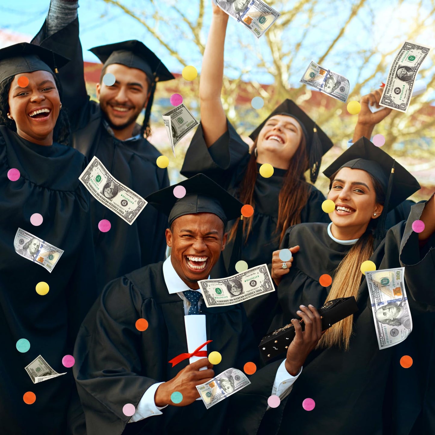 WenmthG 2026 Graduation Surprise Gift Box Explosion for Money - 10 Pcs Grad Pop Out Folding Bounce Money Gift Box with Confetti - Cash Gift Idea for Grad - Graduation Money Bank Party Supply (Black Gold)