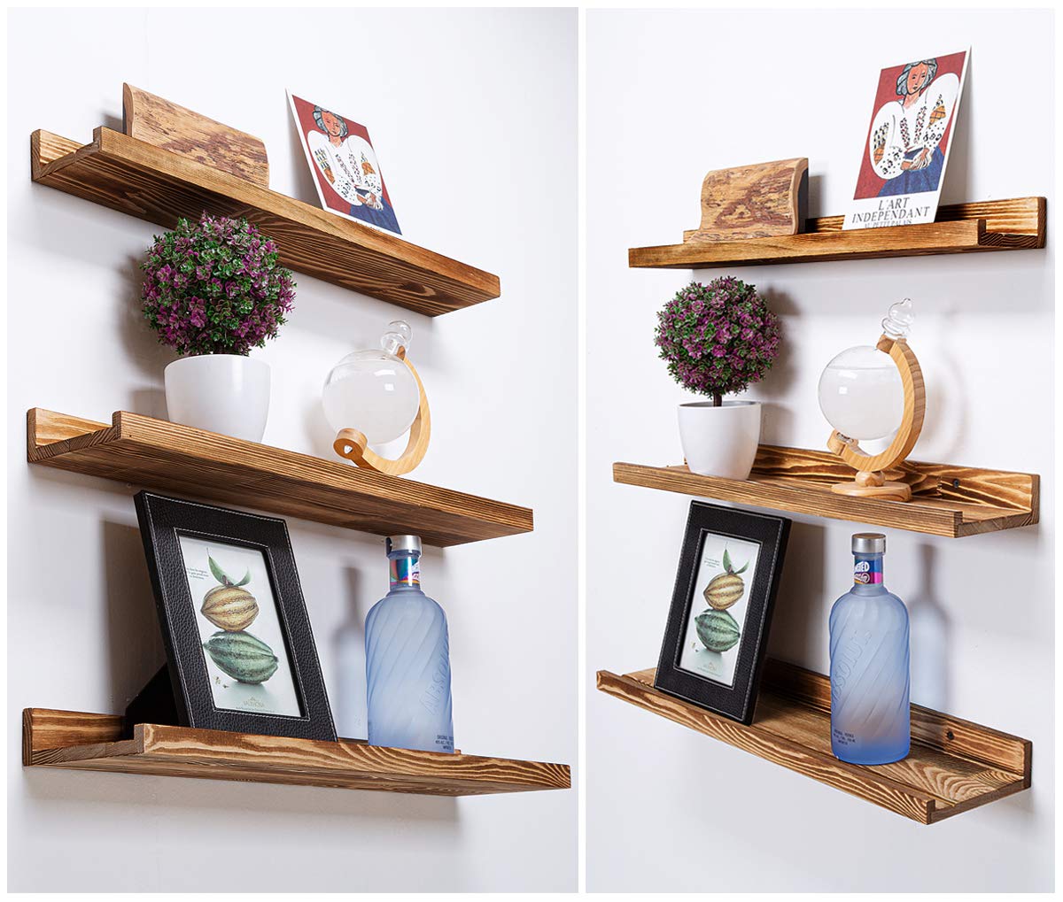 AZSKY 24 Inch Floating Shelves Set of 3 - Rustic Wood Picture Ledge Shelf for Home Storage Decor - Nursery Book Shelves, Wall Mounted Kids Bookshelf for Living Room, Bedroom, Photos & Vinyl Records