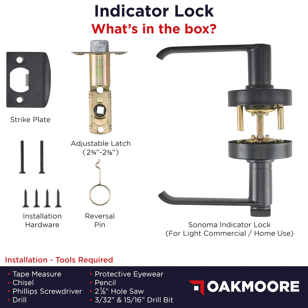 Commercial Door Handle Lock, Bathroom Locks for Home Doors, Vacant Occupied Bathroom Restroom Door Handles, Privacy Lock, Occupied Door Handle (Black)