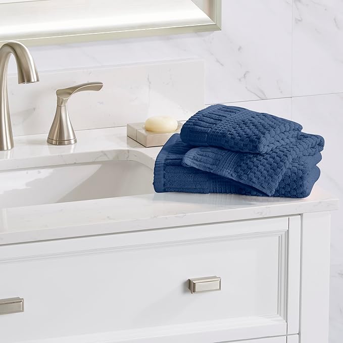 NY Loft 100% Cotton 4 Pack Bath Towel Set| Navy Bath Towels | Super Soft &