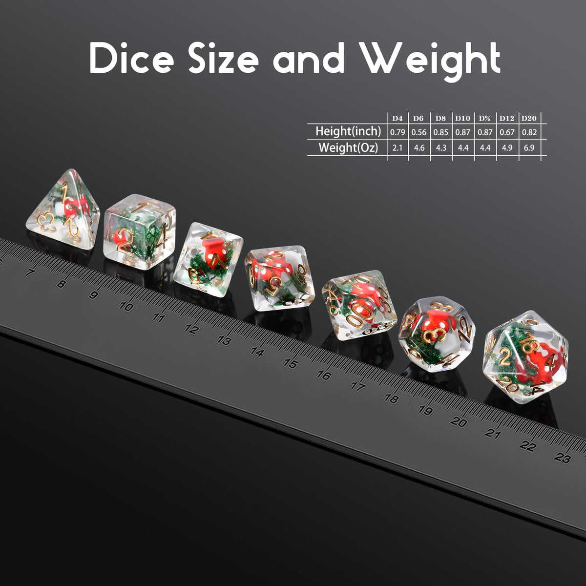 Mushroom Dice Set D&D, DNDND 7PCS Resin D&D Dice Set with Gift Velvet Bag for Dungeons and Dragons Role Playing Games and Tabletop Games(Red Mushroom