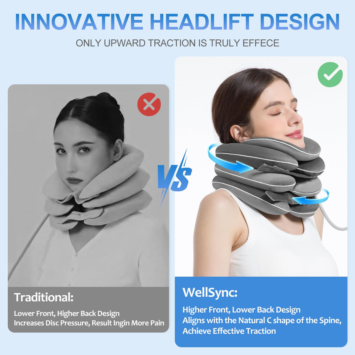 WellSync Inflatable & Adjustable Neck Traction Device with Neck Brace,Portable Cervical Traction Device for Instant Neck Pain Relief,Perfect for Home,Office,and Travel(Gray)
