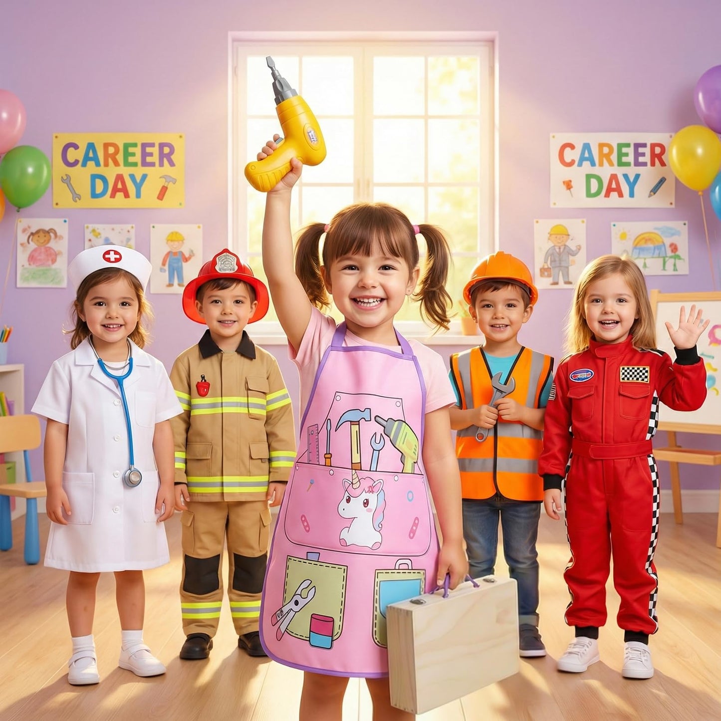 TONZE Pink Wooden Kids Tool Set with Drill 44Pcs Educational Montessori Toys for 3 Year Old Girl, STEM Toys Toddler Tool Set with Apron & Box Birthday Gifts for 3 4 5 6 Year Old Girls
