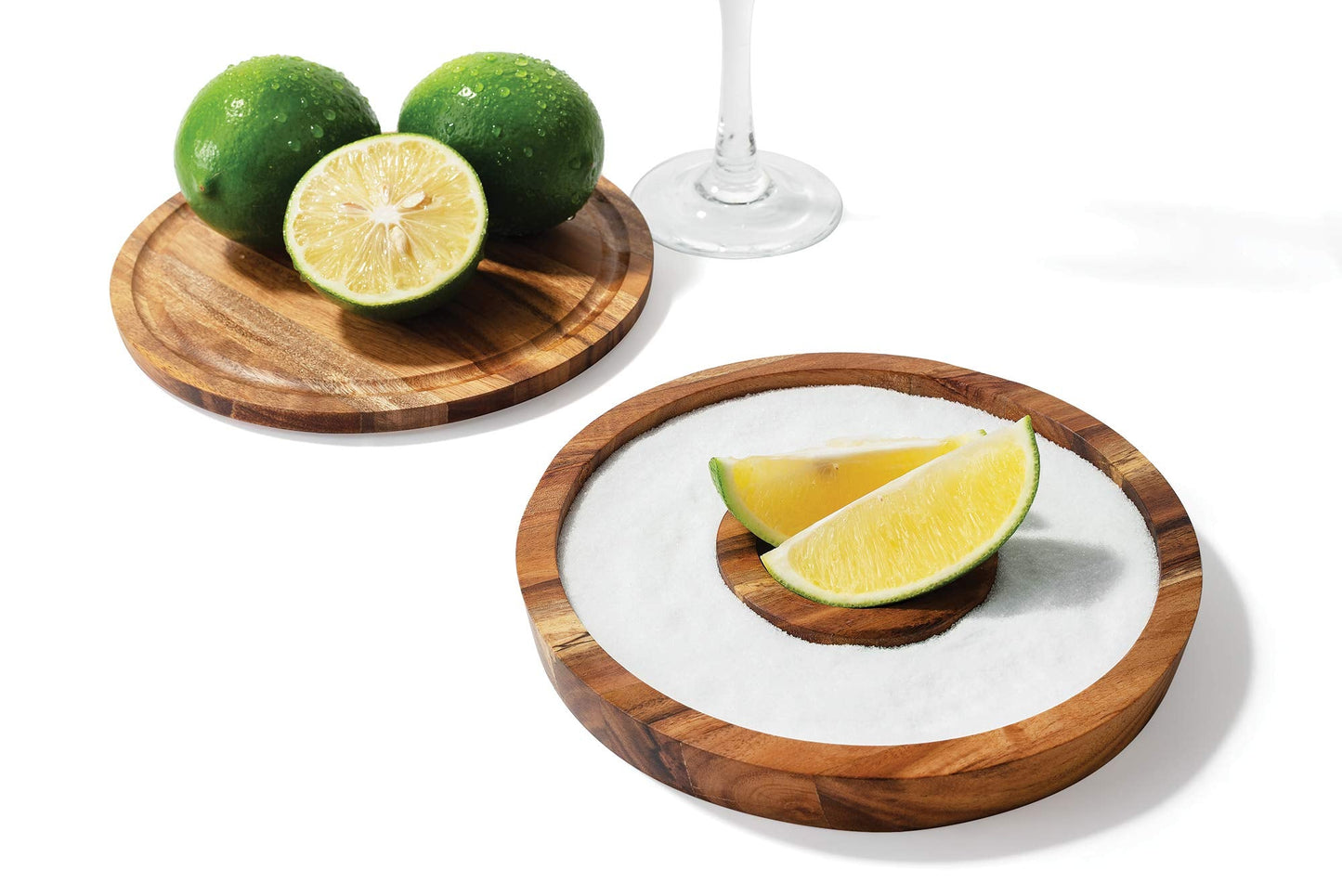 Outset 3-in-1 Acacia Wood Salt Rimmer, Cutting Board and Storage Container, 6.4" x 1" Margarita Rimmer
