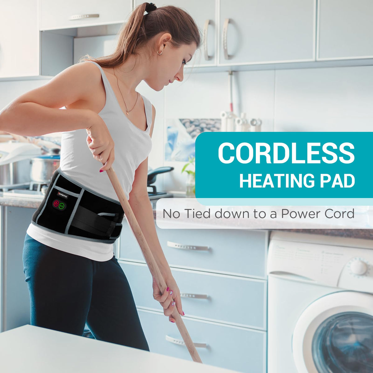 Comfytemp Cordless Heating Pad with Massager for Back Pain Relief, Portable Lower Back Massager FSA HSA Eligible Wearable, Birthday Gifts for Dad Mom Men Women Grandpa Grandma, 3 Heat, Auto-Off, 58"