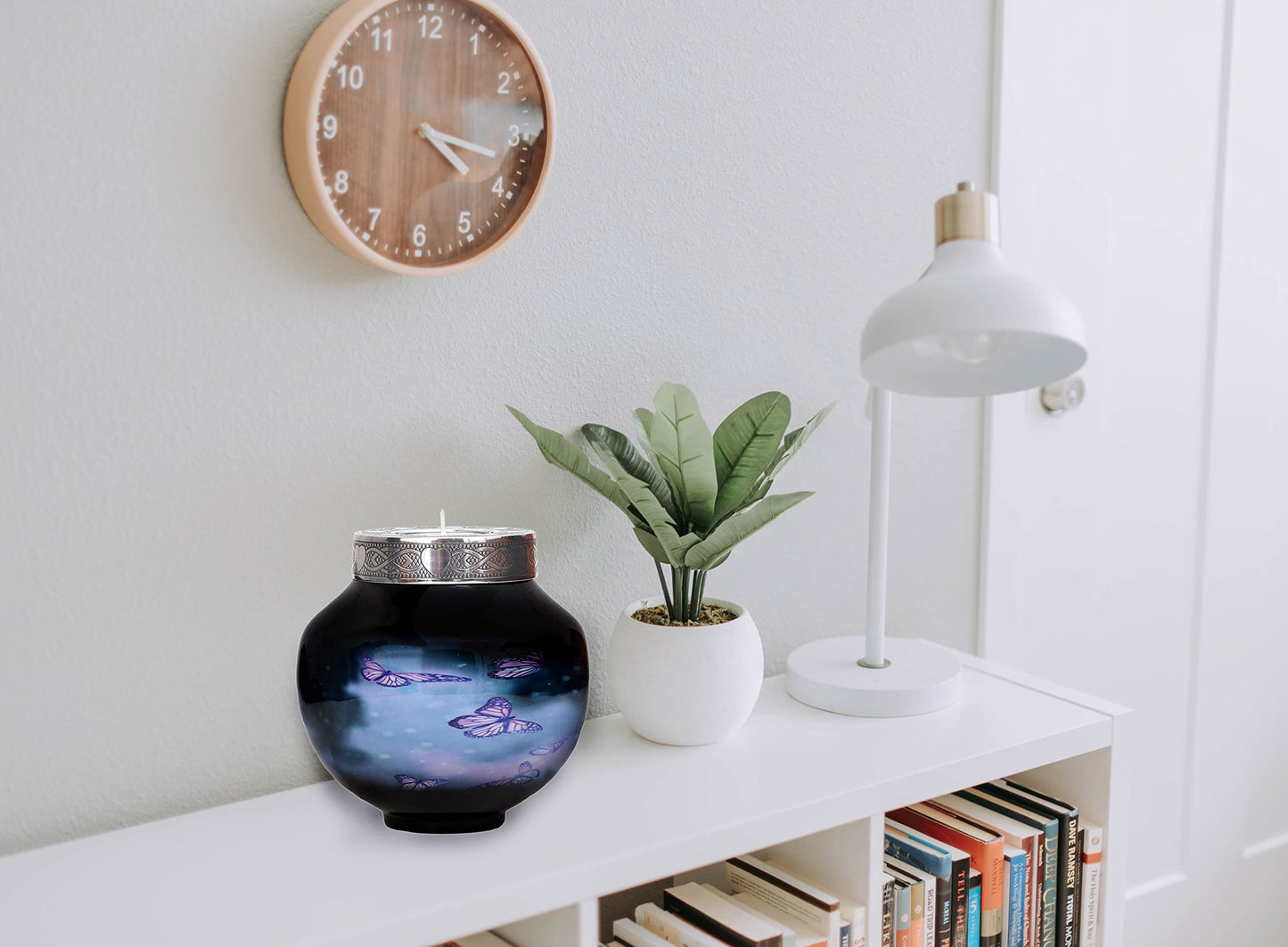 hlc Lovely Black Butterfly Cardinal Couple Bird Candle Urn - Keepsake Urn for Human Ashes with 1 Velvet Box Bag - Peaceful Engraved Memorial Affordable Keepsake Urn (6 x 5 in)